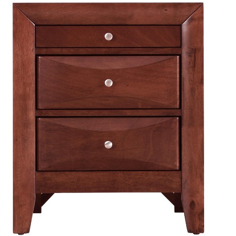Passion Furniture Marilla 3 Drawer Cherry Nightstand 28 in. H x 23 in. W x 17 in. D
