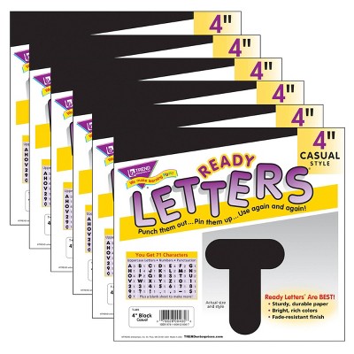 6pk 4" Casual Uppercase Ready Letters Black - TREND