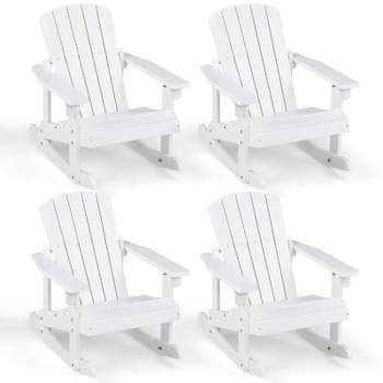 Infans 4PCS Kid Adirondack Rocking Chair Outdoor Solid Wood Slatted seat Backrest White