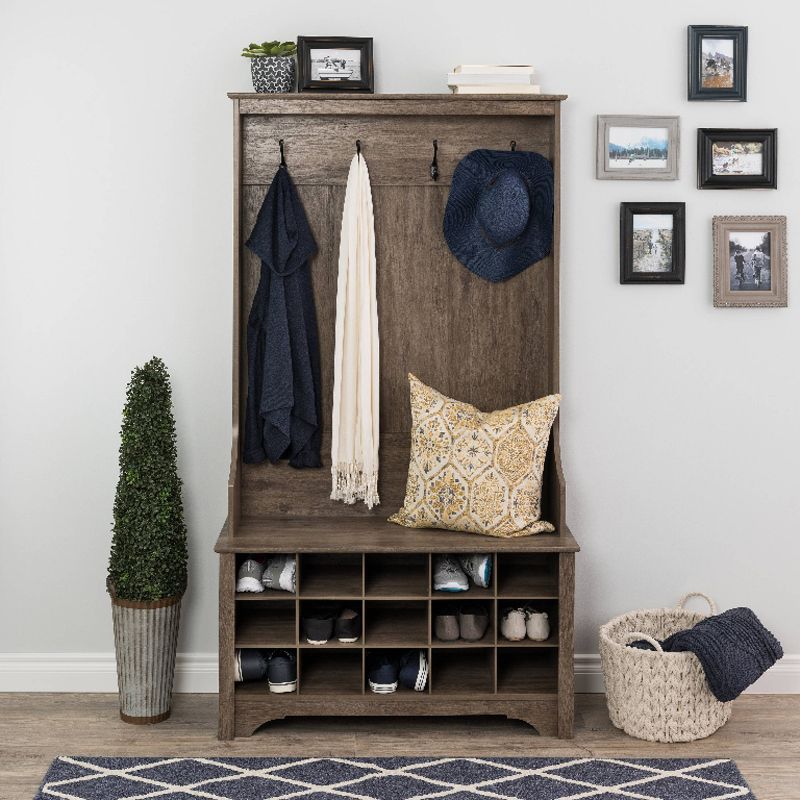 Hall Tree with Shoe Storage Drifted Gray - Prepac, 6 of 11