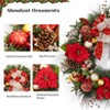 24" Christmas Wreath for Front Door, Prelit Christmas Wreath with Lights, Red Gold Ball Ornaments, Pine Cones & Bow - 4 of 4