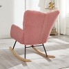 Gulches Pink Teddy High Back Tufted Metal Frame Glider Chair Set of 1 Wide Seat Rubber Wood Base Living Room Bedroom Accent Chair - 4 of 4