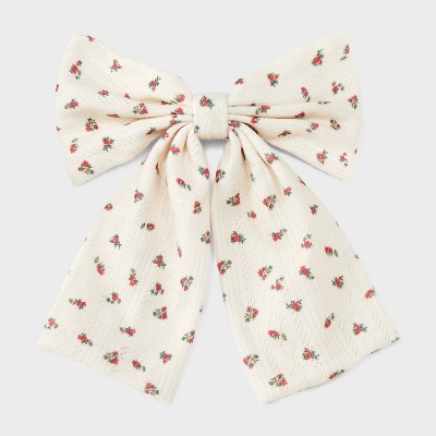 Floral Print Bow Hair Barrette - Wild Fable™ Cream/Floral: Botanical Pattern, Recycled Polyester, All Hair Types