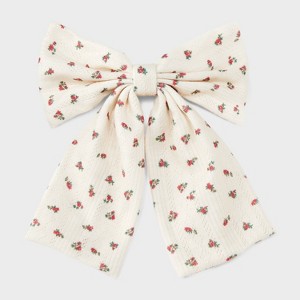 Floral Print Bow Hair Barrette - Wild Fable™ Cream/Floral: Botanical Pattern, Recycled Polyester, All Hair Types - 1 of 3