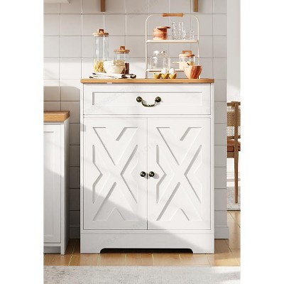57 Inch Modern Farmhouse Sideboard Buffet Cabinet with 2 Drawers & Adjustable Shelves, Large Kitchen Storage Cabinet, Coffee Bar Organizer, White