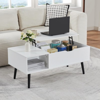 NicBex 39 Inch Wood Lift Top Coffee Table with Hidden Compartment and Shelf for Living Room,Reception Room,White