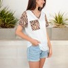 Anna-Kaci Women's V-Neck Leopard Print Pocket Tee with Contrast Sleeves Casual Relaxed Fit - 3 of 4