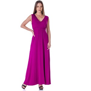 Womens V-Neck Tie Back Empire Waist Sleeveless Maxi Dress - 24seven Comfort Apparel™ - 1 of 4