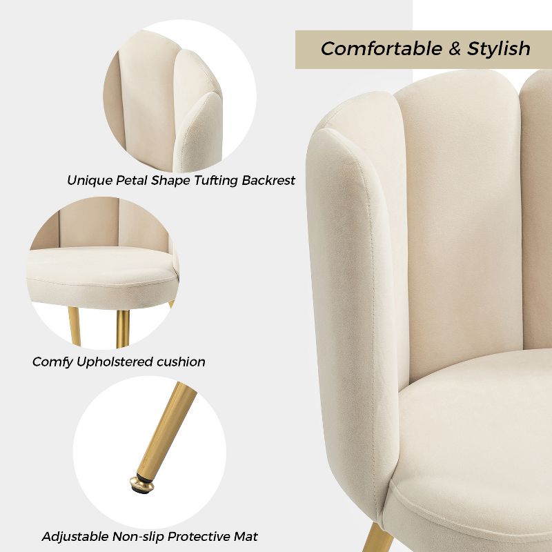 Barbara Contemparary Velvet Vanity Stool for Makeup Room, Moden Accent Side Chairs for Living Room with Shell Back and Golden Metal Legs | ARTFUL LIVING DESIGN, 5 of 14