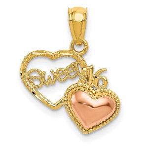 Black Bow Jewelry 14k Yellow & Rose Gold Sweet 16 Double Heart Pendant, 15mm - 1 of 4