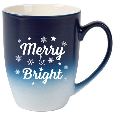 Elanze Designs Merry & Bright Two Toned Ombre Matte Navy Blue and White 12 ounce Ceramic Stoneware Coffee Cup Mug