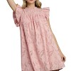 Slickblue Women's Jacquard Lace Ruffle Short Sleeve Dress in Blush with Back Button Keyhole for Formal and Casual Wear, S-L - 3 of 4