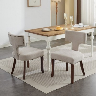 Mid-Century Modern Upholstered Dining Chairs Set of 2, Armless Chairs with Backrest and Metal Legs for Dining Room or Kitchen – The Pop Home