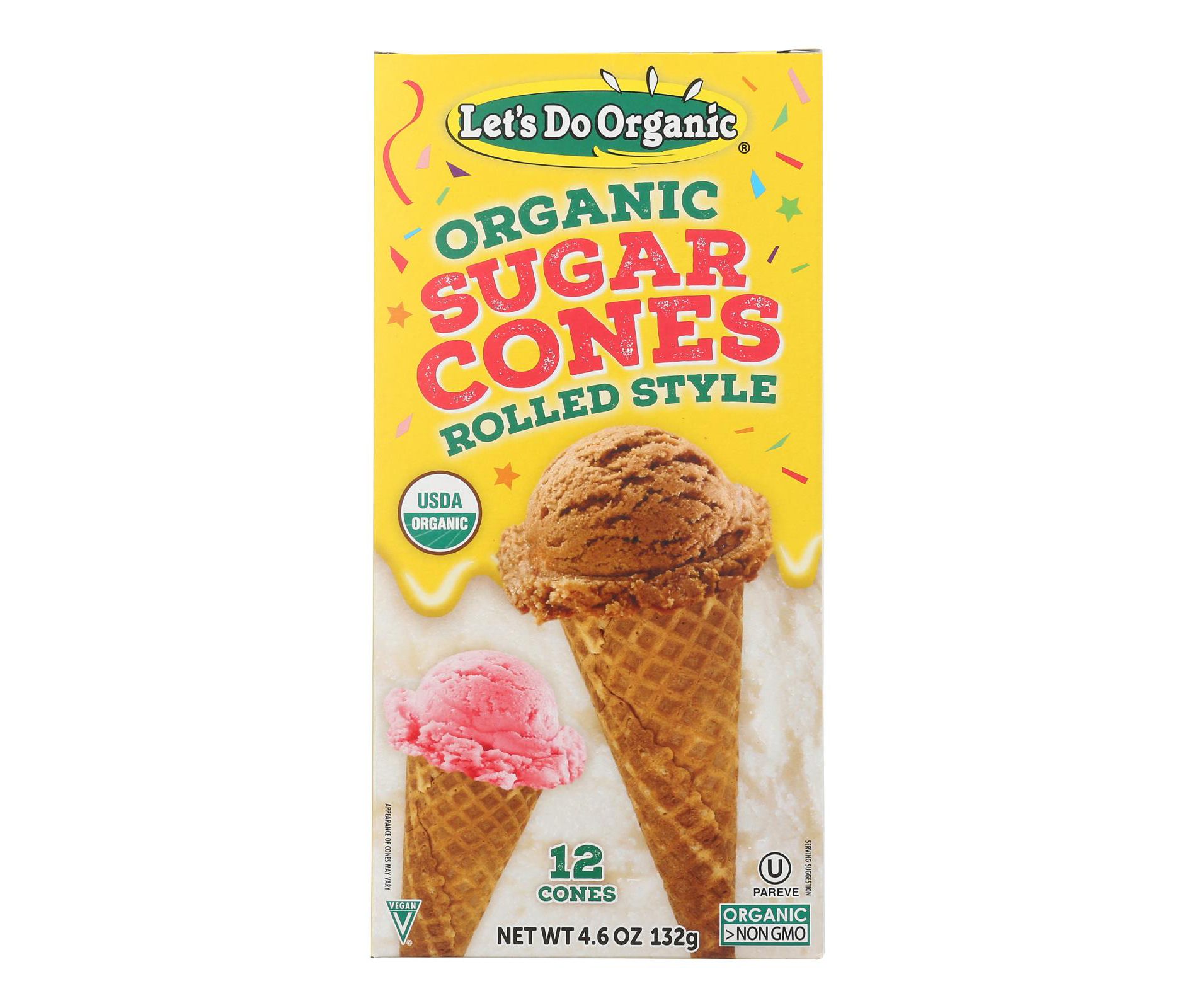 Let's Do Organics Ice Cream Cones - Sugar - Case of 12 - 4.6 OZ