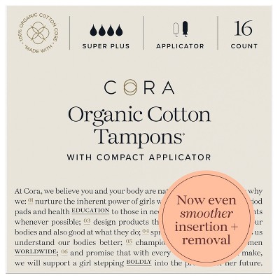 Cora Organic Cotton Tampons - Super Plus Absorbency - 16ct