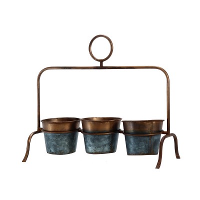 VIP Metal 15.75 in. Brown 3 Pot Planter