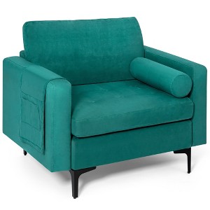 Costway Fabric Accent Armchair Single Sofa w/ Bolster & Side Storage Teal - 1 of 4