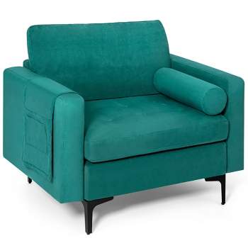 Costway Fabric Accent Armchair Single Sofa w/ Bolster & Side Storage Teal