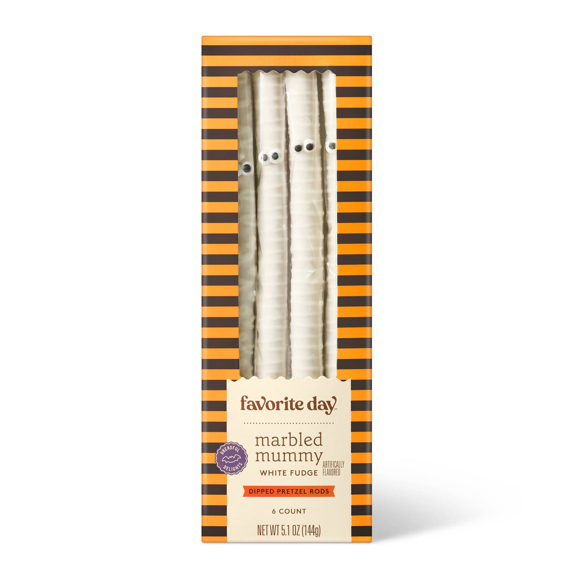 Halloween Mummy Fudge Dipped Pretzel Rods - 5.15oz - Favorite Day™