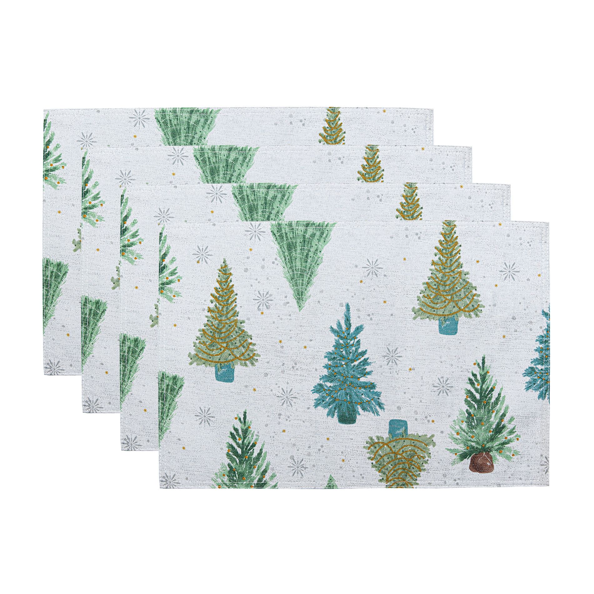 Lucina Twinkle Trees Holiday Lurex Fabric Placemats, Set of 4 - Multicolor - 13x19 - Elrene Home Fashions