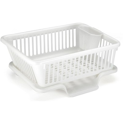 White Heavy Duty Plastic Dish Drying Rack with Utensil Cup