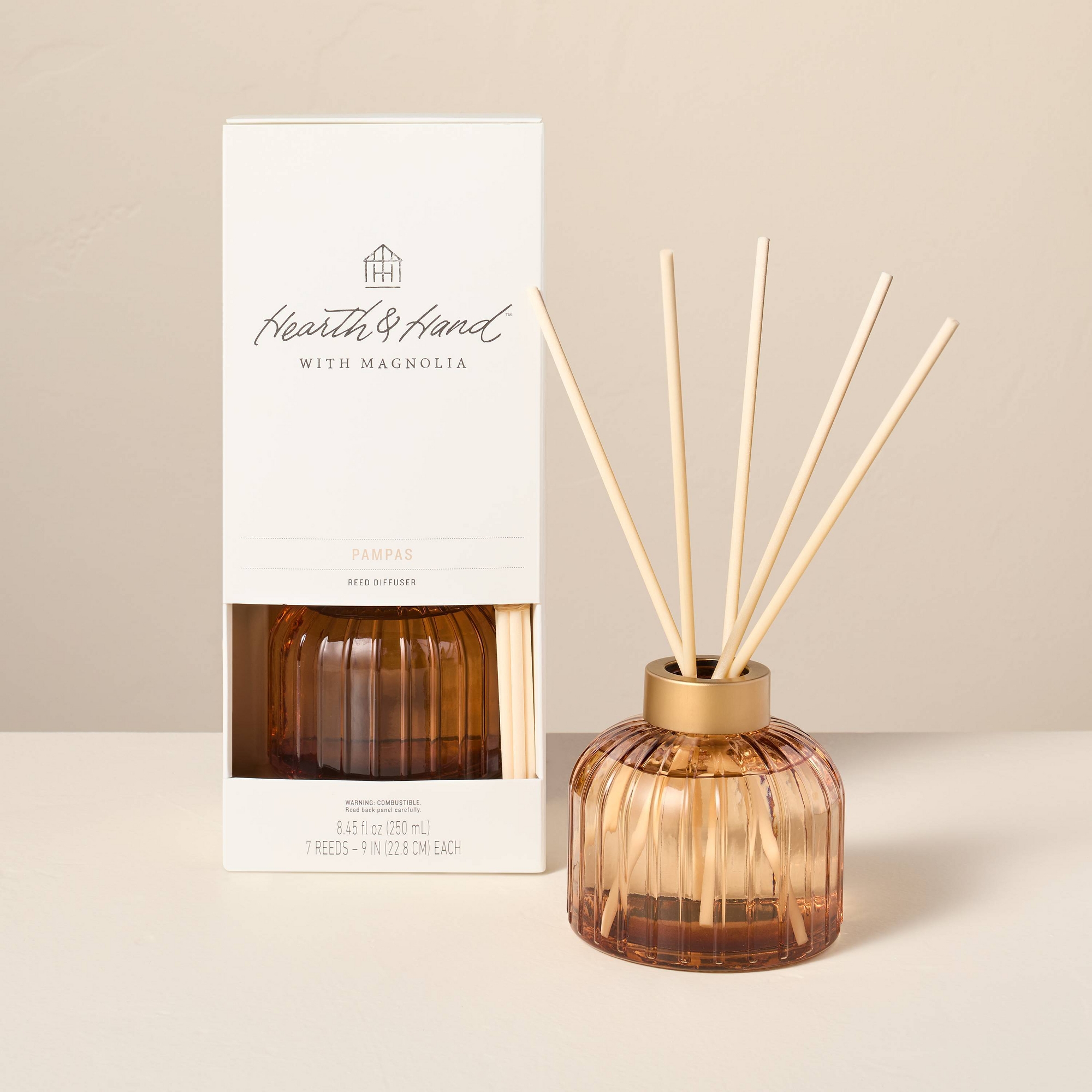 8.45 fl oz Ribbed Glass Diffuser Pampas - Hearth & Hand™ with Magnolia