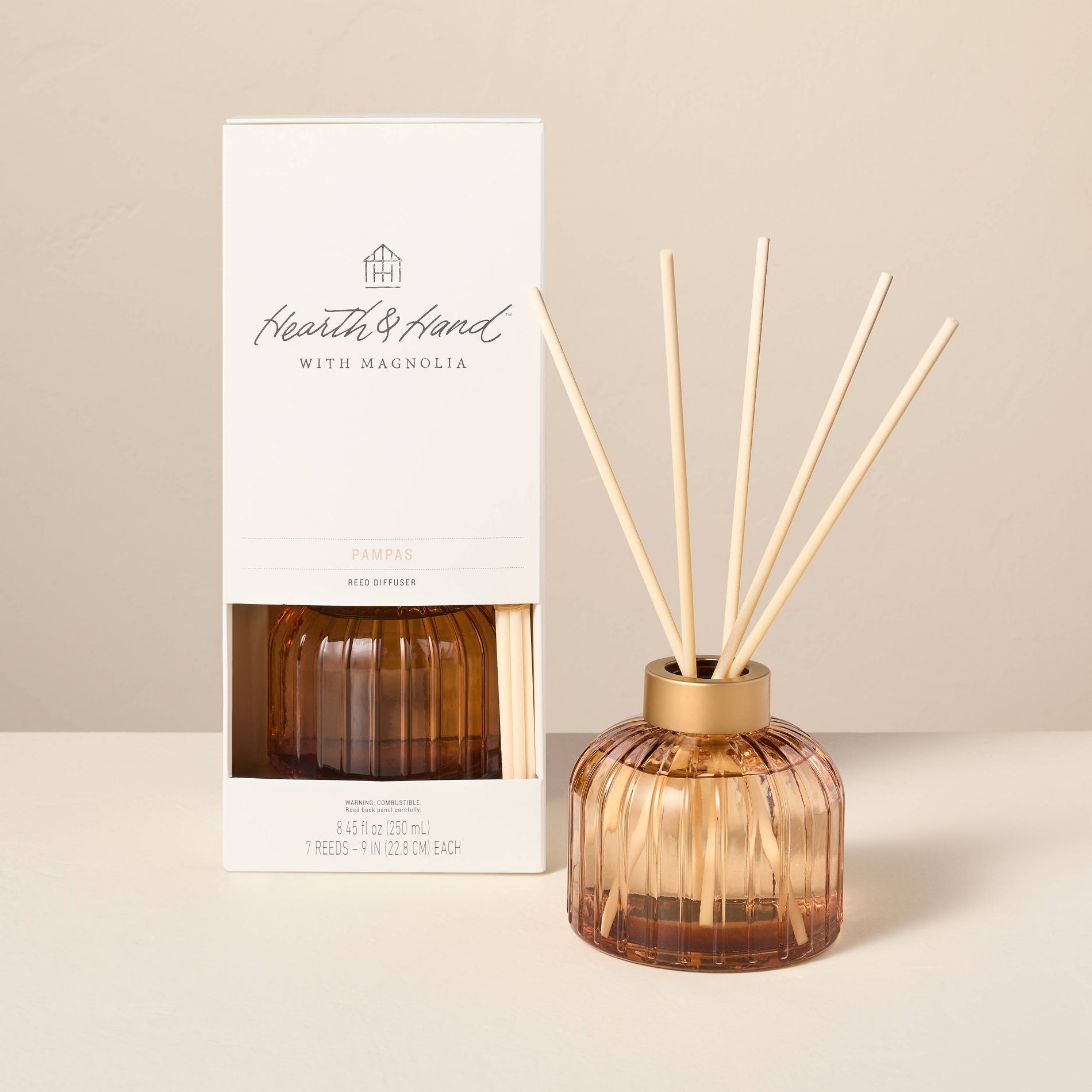 8.45 fl oz Ribbed Glass Diffuser Pampas - Hearth & Hand™ with Magnolia