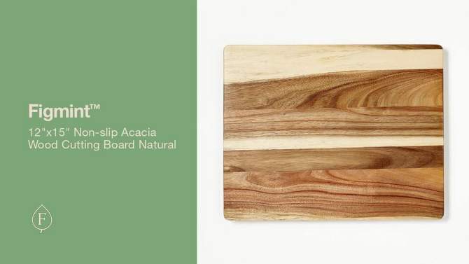 12&#34;x15&#34; Nonslip Acacia Wood Cutting Board Natural - Figmint&#8482;, 2 of 6, play video