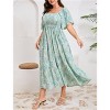 Clearlove Women's Summer Casual Short Sleeve Smocked Square Neck A Line Flowy Midi Dress Long Dress - 4 of 4