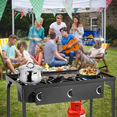 Black Cast Iron 3-Burner Portable Gas Cooker