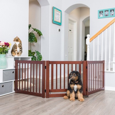 Walnut 24" Configurable Freestanding Wooden Pet Gate with Door