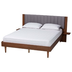 Baxton Studio Queen Size Kalista Fabric and Wood Bed with Built-In Side Tables Gray/Walnut Brown - 1 of 4