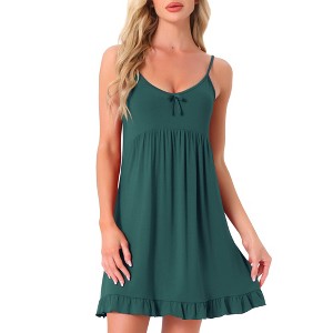 INSPIRE CHIC Womens Nightdress Pleated Ruffle Spaghetti Strap Scoop Neck Sleepdress Frill Nightgown Loungewear - 1 of 4