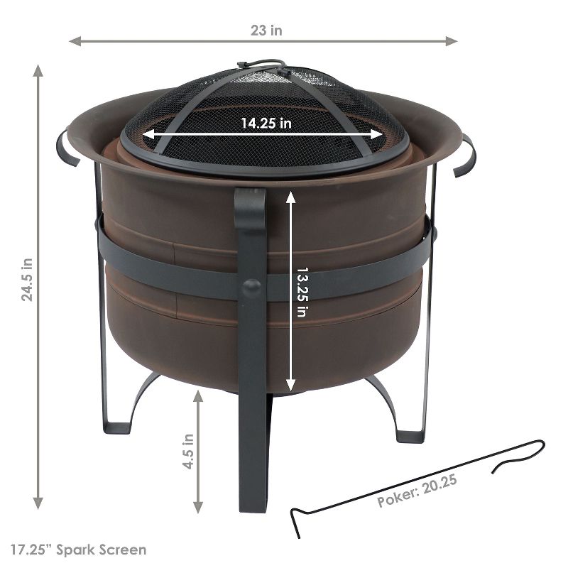 Sunnydaze Steel Cauldron-Style Wood-Burning Smokeless Fire Pit with Spark Screen - 23", 6 of 14