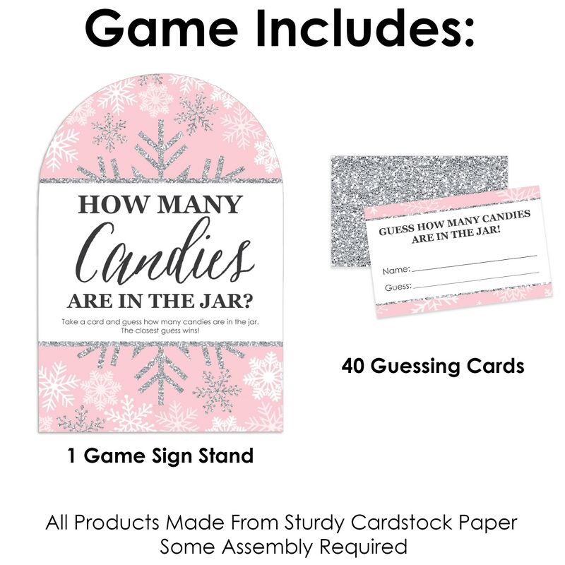 Big Dot of Happiness Pink Winter Wonderland Holiday Snowflake Birthday Party and Baby Shower Game - 1 Stand and 40 Cards - Candy Guessing Game, 3 of 9