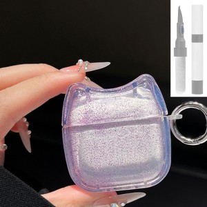 HTUTWOO Case for Airpod 4, Cute Glitter Cat Ear Case, Clear Earphone Case with Keychain and Cleaner Kit - 1 of 4