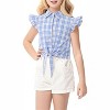 Clearlove Girls Sleeveless Plaid Button Down Shirt Summer Cropped Top with Tie Waist and Ruffled Hem Cute Casual Blouse - 3 of 4
