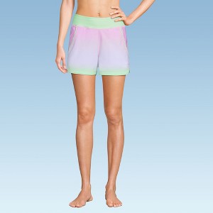 Lands' End Women's 3" Quick Dry Elastic Waist Board Shorts Swim Cover-up Shorts with Panty - 1 of 4