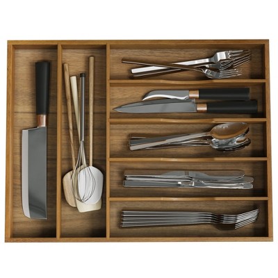 LunaLulinlk Drawer Organizer Silverware Organizer Kitchen Utensil Holder,7 Slots, Acacia Wood
