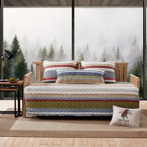 Eddie Bauer 4pc Twin Salmon Ladder Daybed Quilt Bonus Set Green/Blue/Beige: Includes Pillow Shams & Decorative Cushion - 1 of 4