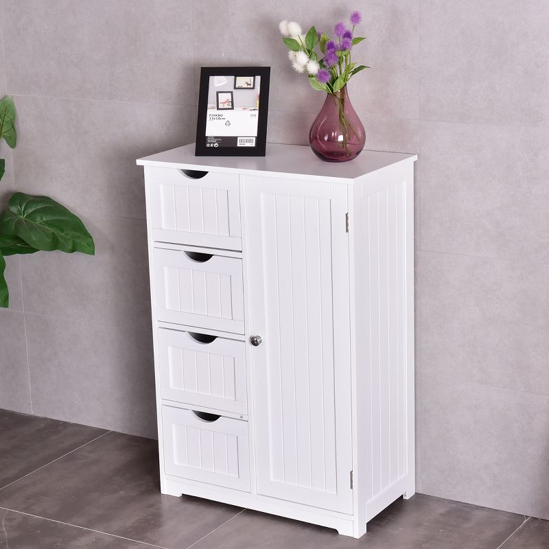 Tangkula 4 Drawer  2 Shelves Storage Cabinet Free Standing Wooden Cupboard White, 3 of 10