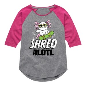 Girls' - Instant Message - Shred Alotl Shirt Tail Raglan Graphic T-shirt - 1 of 4