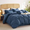 Queen Size Cotton Duvet Cover Set, Dark Navy Blue, 100 Washed Cotton, Linen - Like Textured, Breathable Percale Bedding, 3 Pieces - 3 of 4