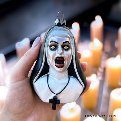 Spooky Nun Themed Glass Halloween Hanging Ornament