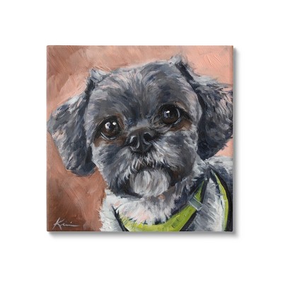 Stupell Industries Black Shih Tzu Dog Portrait Canvas Wall Art
