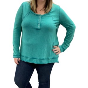 Women's Washed Henley Top - White Birch - 1 of 2