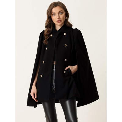 Allegra K Women's Winter Slit Sleeve Double Breasted Cloak Coat Medium Dark Blue — фото 4