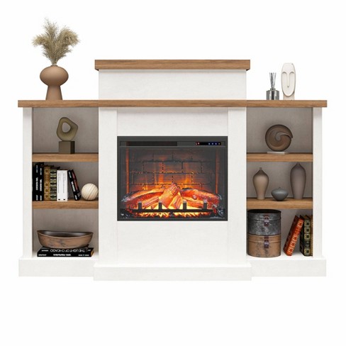 Fireplace with bookshelves on deals each side