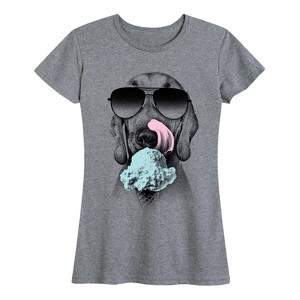 Women's - Instant Message - Dog Licking Ice Cream Short Sleeve Graphic T-Shirt - 1 of 4