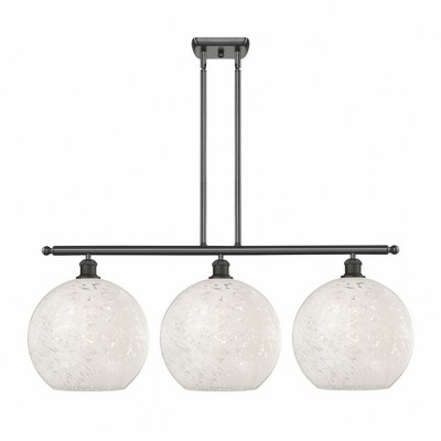 White Mouchette - 3 Light Stem Hung Island In Modern Style-14 Inches Tall and 38.5 Inches Wide